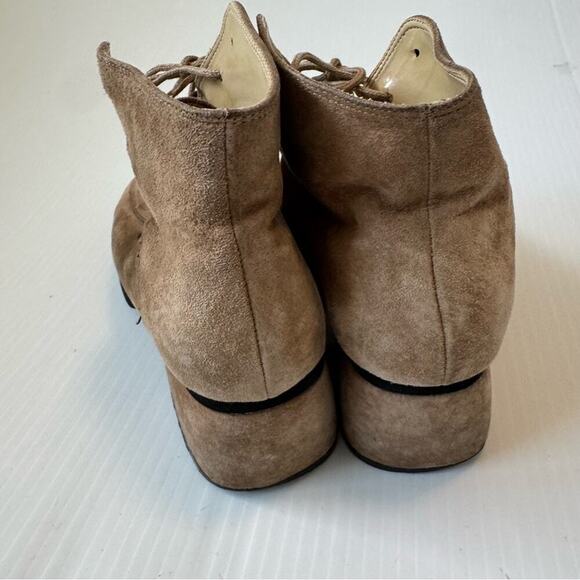 Vintage HD2 Studio suede chunky heel square toe lace up short boots size 7 tan - Picture 3 of 9